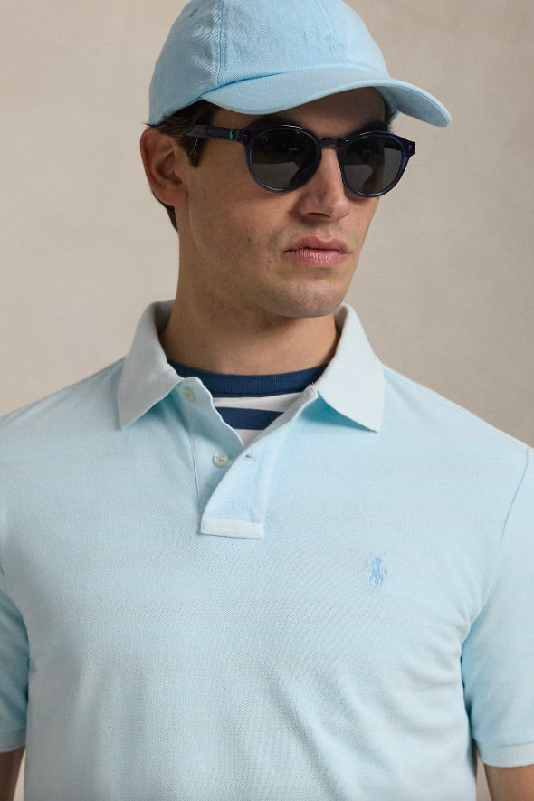 POLO RALPH LAUREN Custom Slim Mineral-Dyed Mesh Polo Shirt Sky - Dale