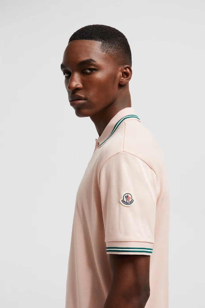 MONCLER Stripe Trim Piquet Polo Shirt Light Pink - Dale