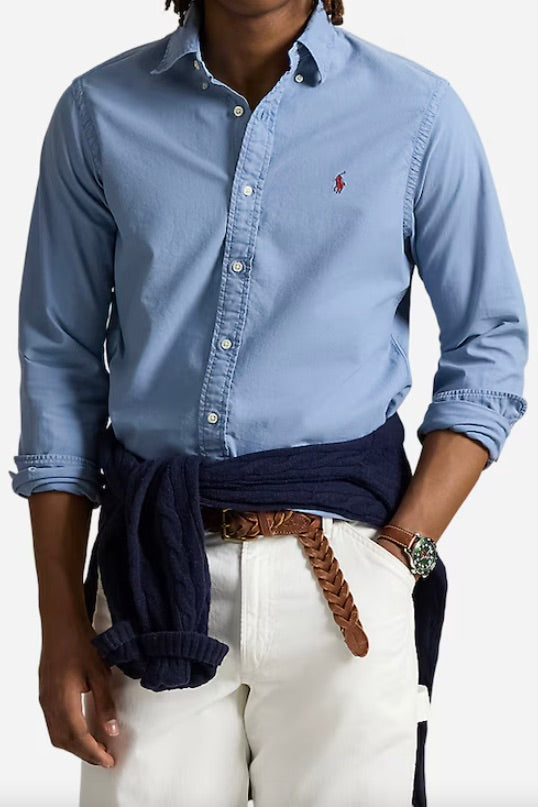POLO RALPH LAUREN Slim Fit Garment-Dyed Oxford Shirt Channel Blue - Dale