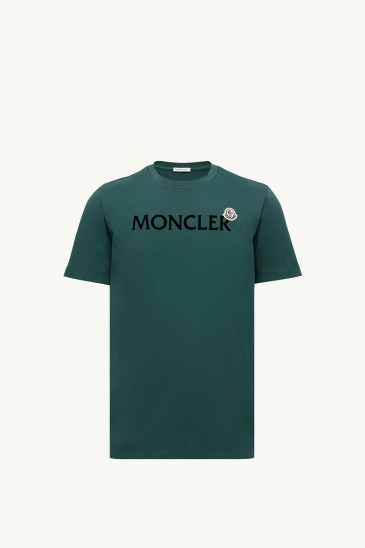 MONCLER Flocked Logo Cotton T-Shirt Medium Green - Dale