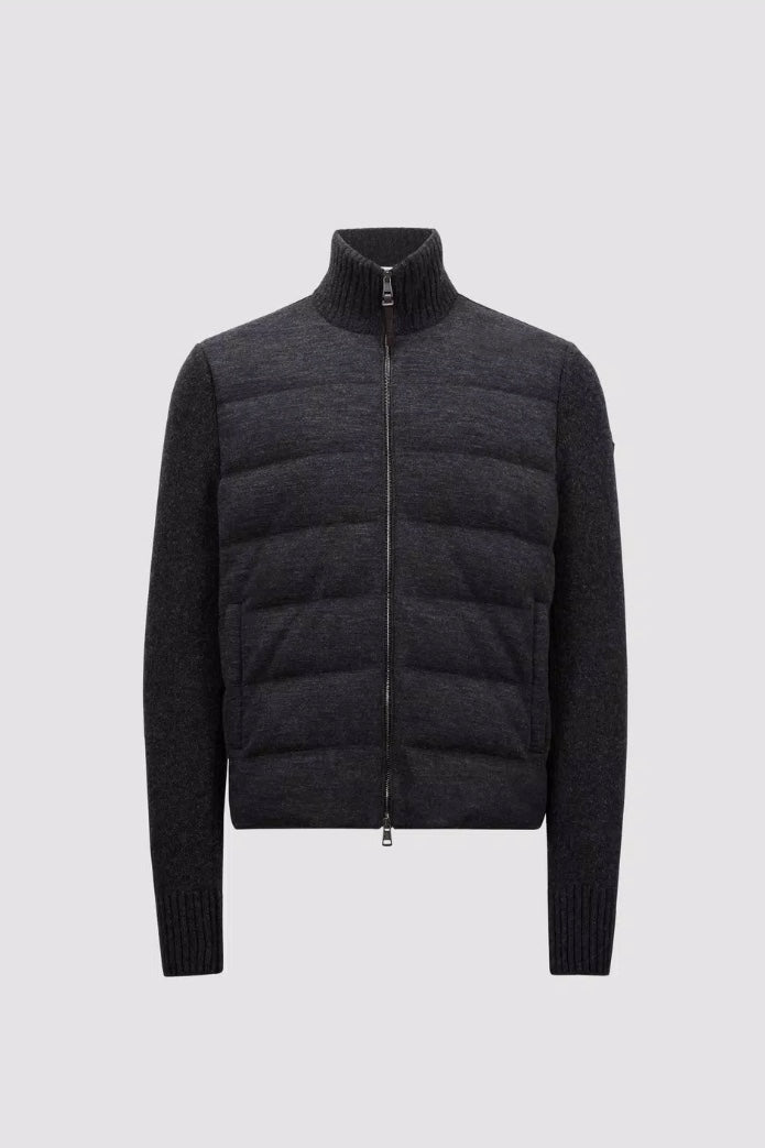 MONCLER Padded Wool Cashmere Zip-Up Cardigan Dark Grey - Dale