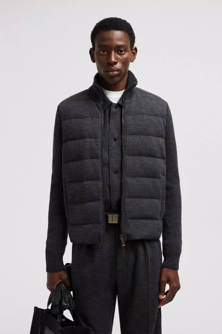 MONCLER Padded Wool Cashmere Zip-Up Cardigan Dark Grey - Dale