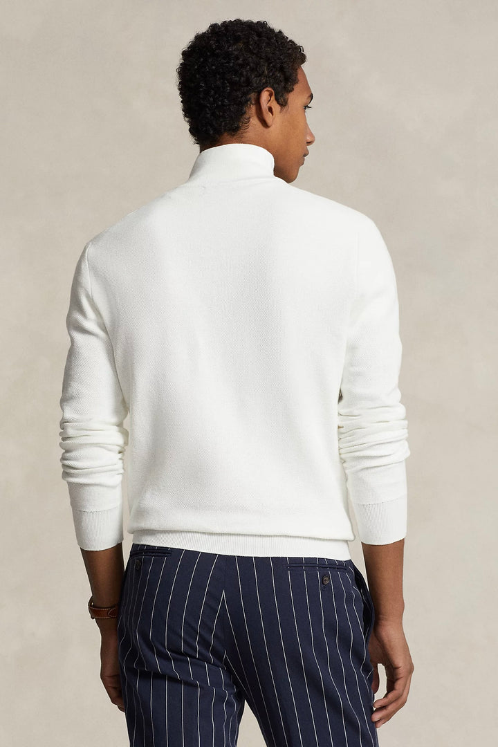 Mesh-Knit Cotton Quarter-Zip Jumper Deckwash White