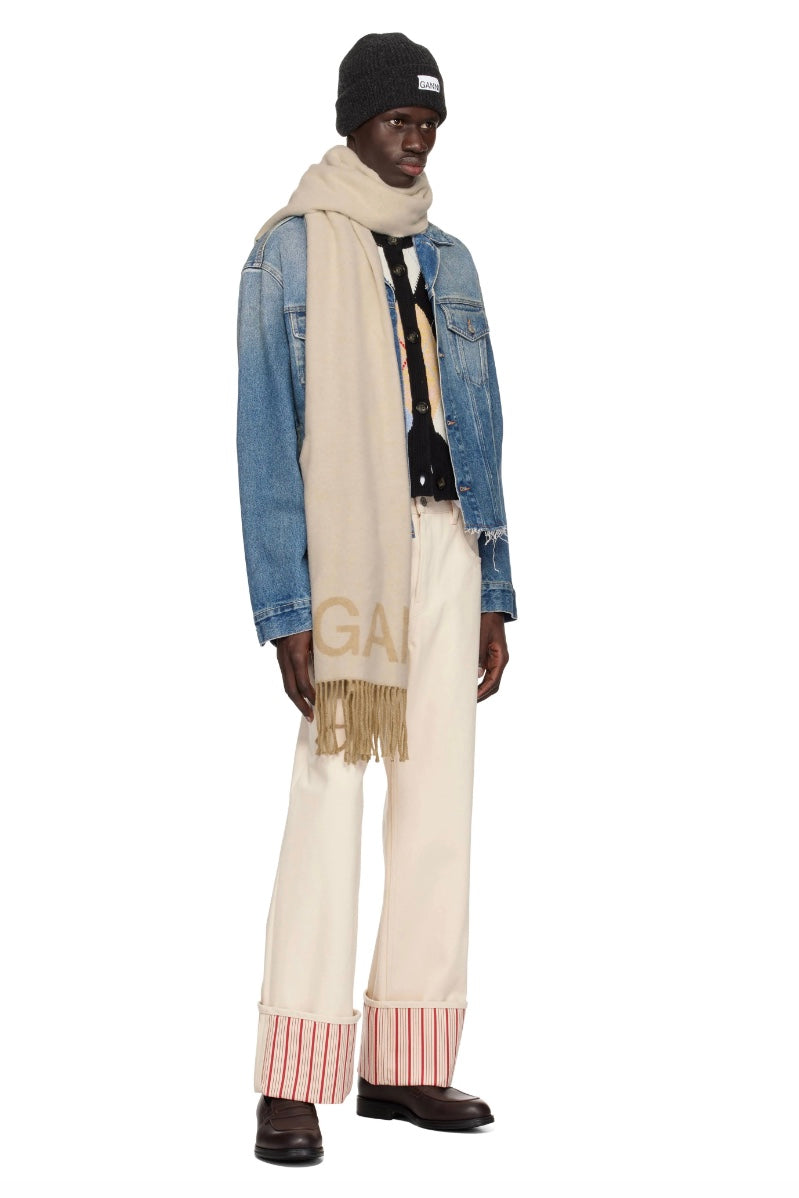 GANNI Fringed Wool Scarf Egret - Dale