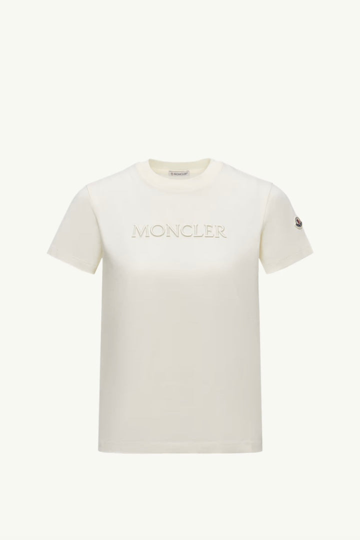 MONCLER Embroidered Tonal Logo Cotton T-Shirt White - Dale