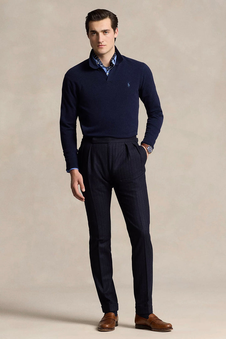POLO RALPH LAUREN Wool Johnny-Collar Jumper Hunter Navy - Dale