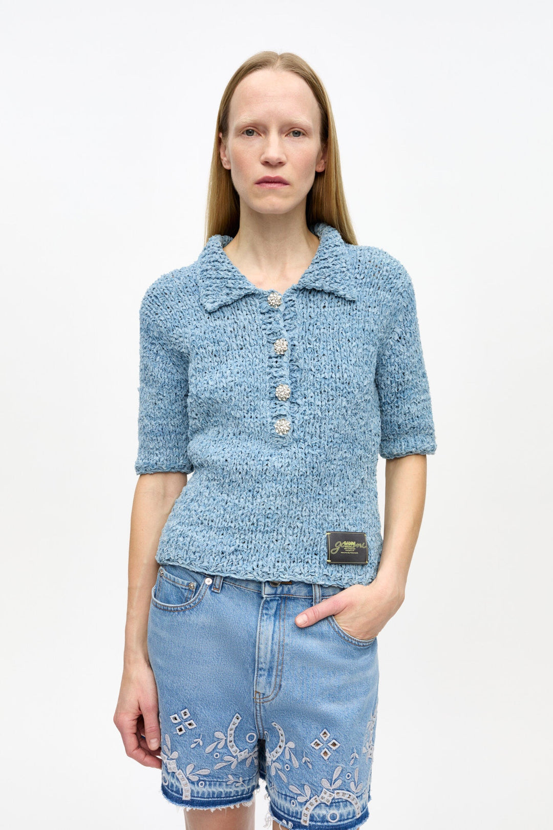 GANNI Denim Handknit Polo - Dale
