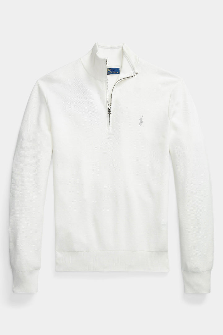 Mesh-Knit Cotton Quarter-Zip Jumper Deckwash White