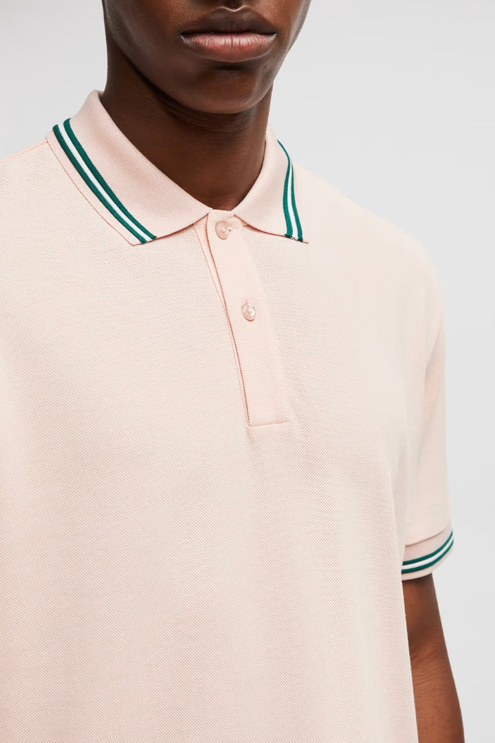 MONCLER Stripe Trim Piquet Polo Shirt Light Pink - Dale