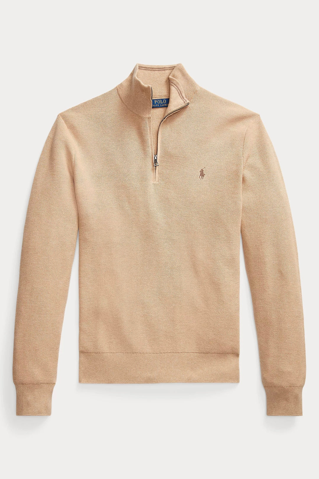 POLO RALPH LAUREN Mesh-Knit Cotton Quarter-Zip Jumper Camel Melange - Dale