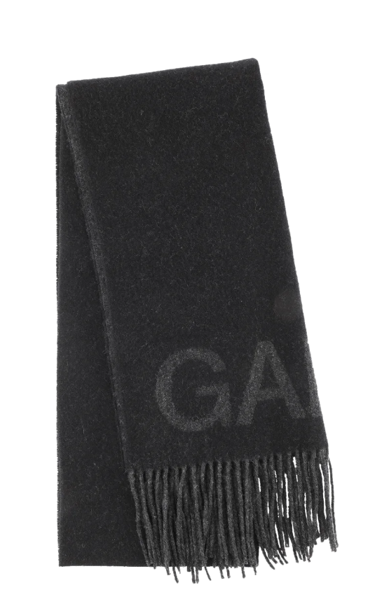 GANNI Fringed Wool Scarf Black - Dale