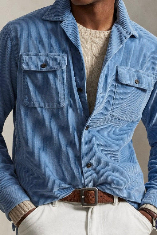 Classic Fit Corduroy Camp Shirt Channel Blue
