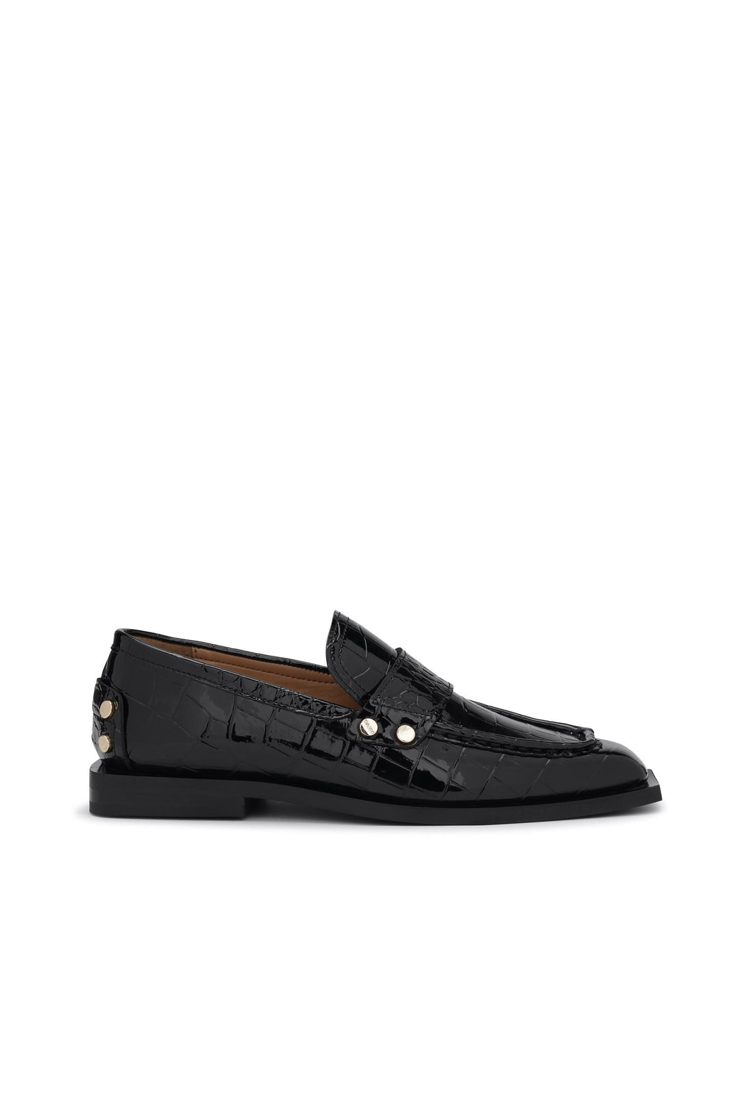 Studs Square Toe Loafer Shiny Croco Black