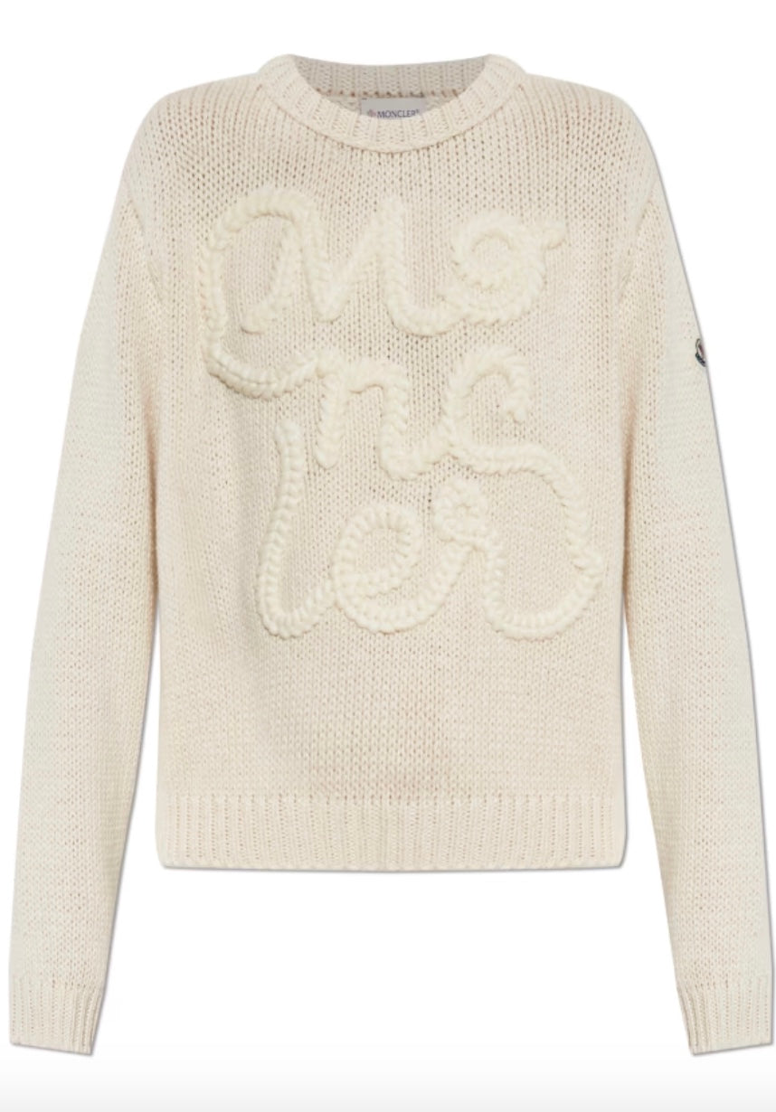 MONCLER Embroidered Logo Cotton Jumper Natural - Dale