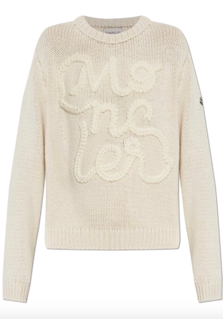 MONCLER Embroidered Logo Cotton Jumper Natural - Dale
