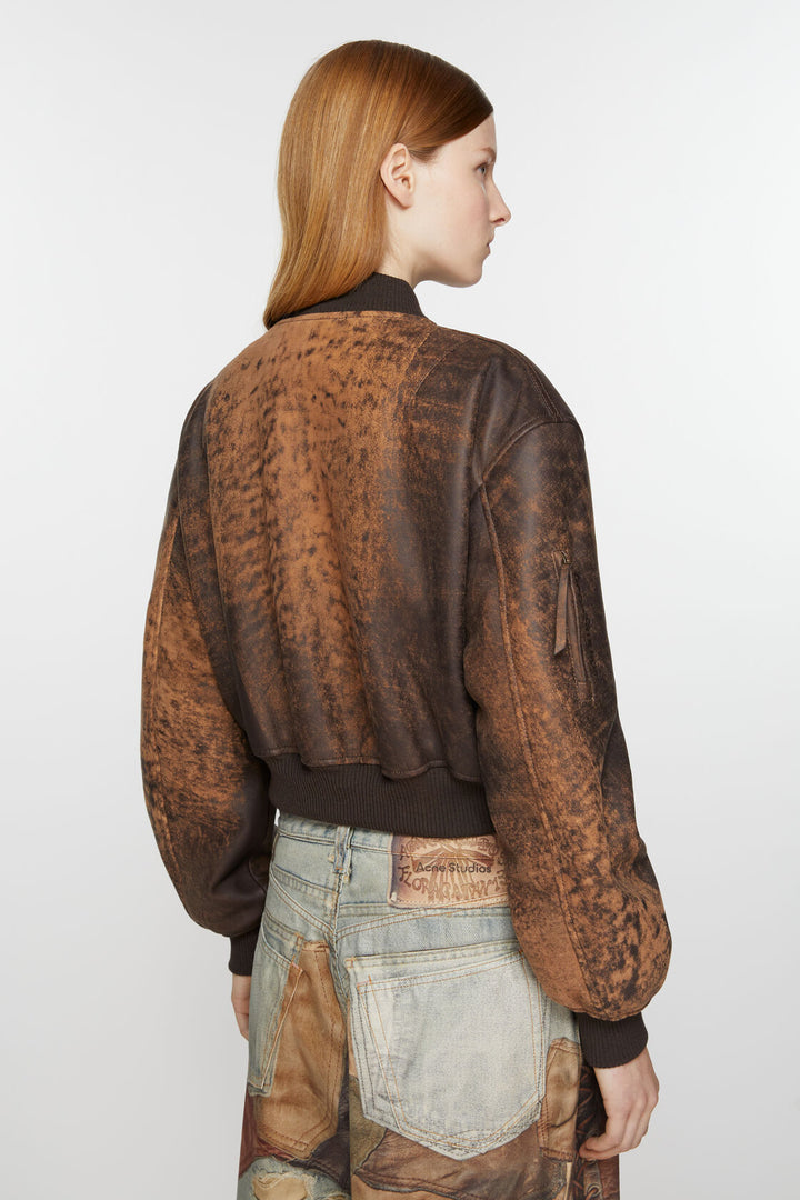 ACNE STUDIOS Leather Bomber Jacket Brown - Dale
