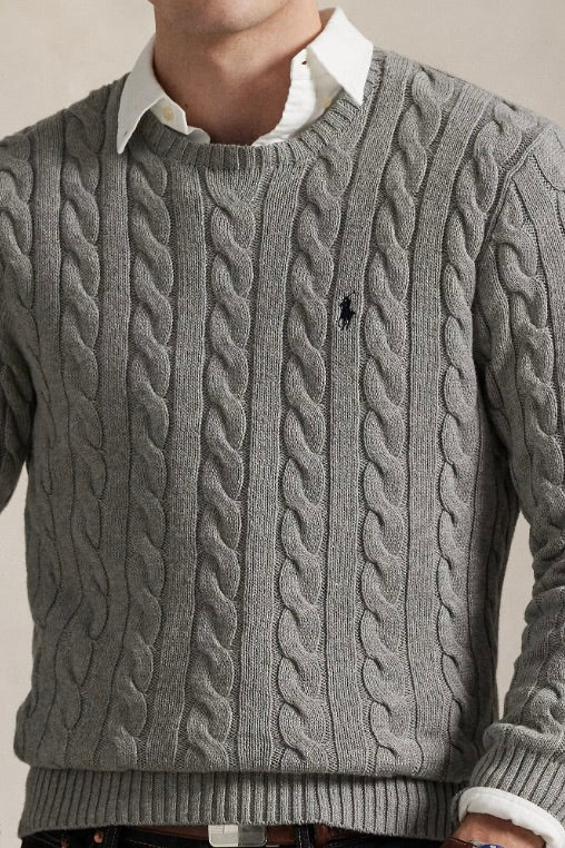 Cable-Knit Cotton Jumper Fawn Grey Heather
