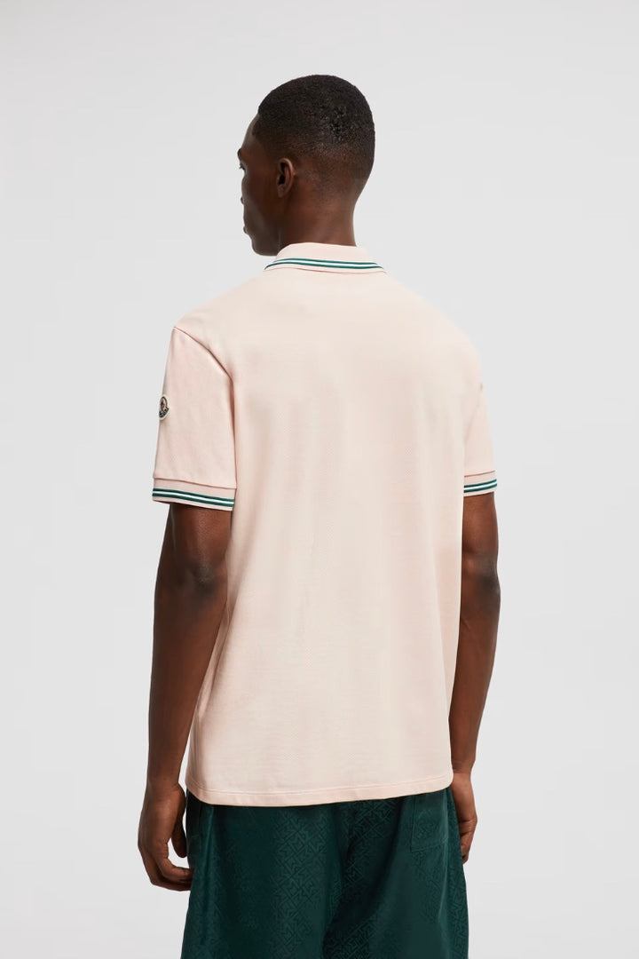 MONCLER Stripe Trim Piquet Polo Shirt Light Pink - Dale