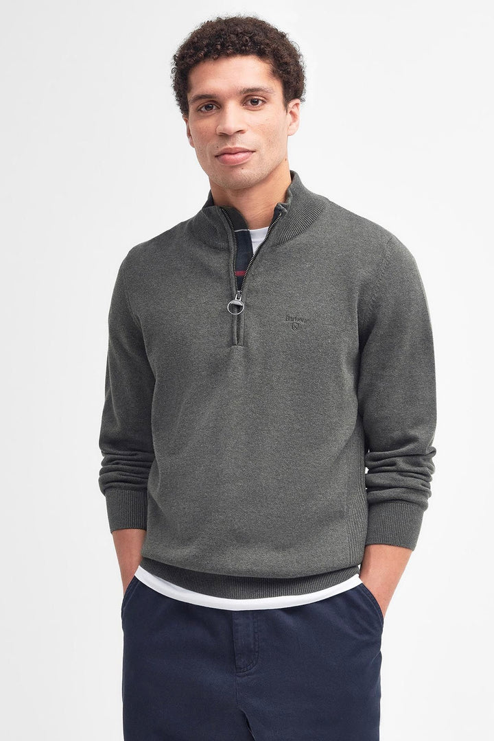 BARBOUR Cotton Half-Zip Olive Marl - Dale