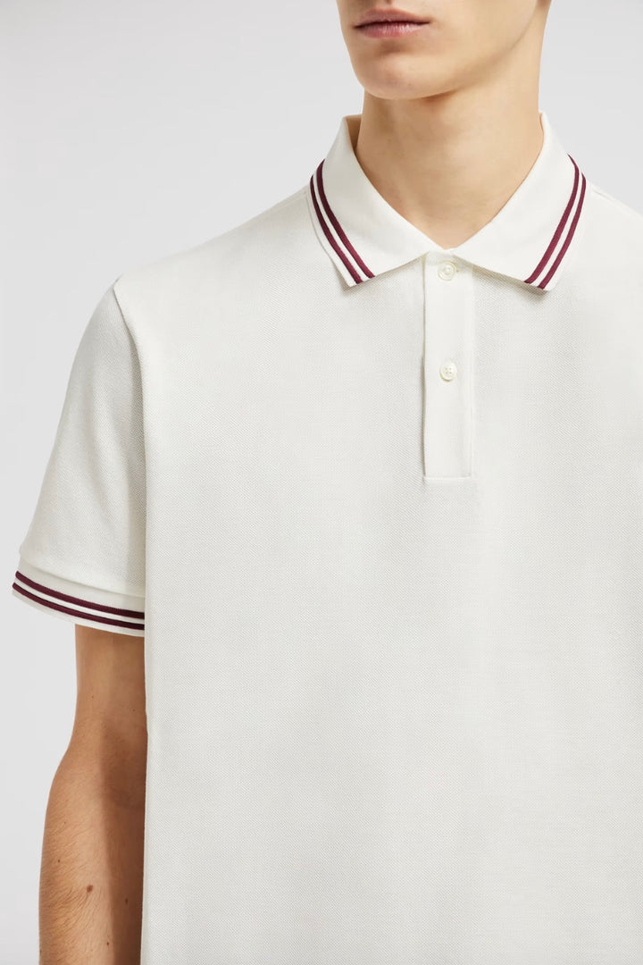 MONCLER Stripe Trim Piquet Polo Shirt White - Dale