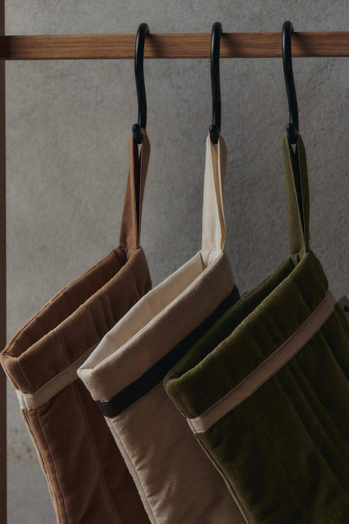 ferm LIVING Vari Quilted Christmas Stocking Velvet Khaki - Dale