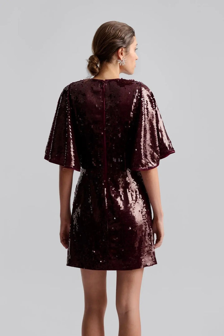 BY MALINA Yvette Wide Sleeve Sequin Mini Dress Deep Red - Dale