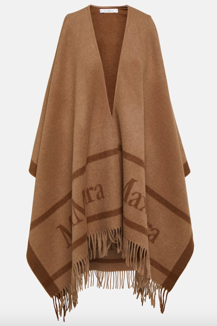 MAX MARA Hilde Jacquard Logo Wool Poncho Camel - Dale