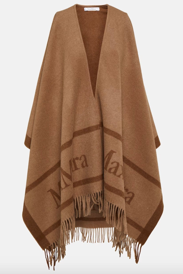 MAX MARA Hilde Jacquard Logo Wool Poncho Camel - Dale