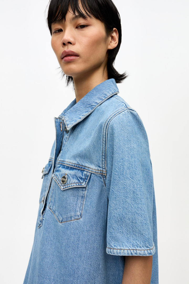 GANNI Broderie Anglaise Denim Mini Dress - Dale