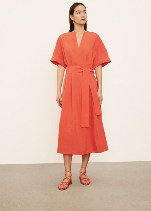 VINCE CUFFED S/S V-NECK DRESS - Dale