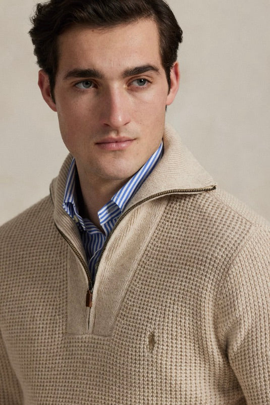 POLO RALPH LAUREN Waffle Wool-Cotton Quarter-Zip Jumper - Dale