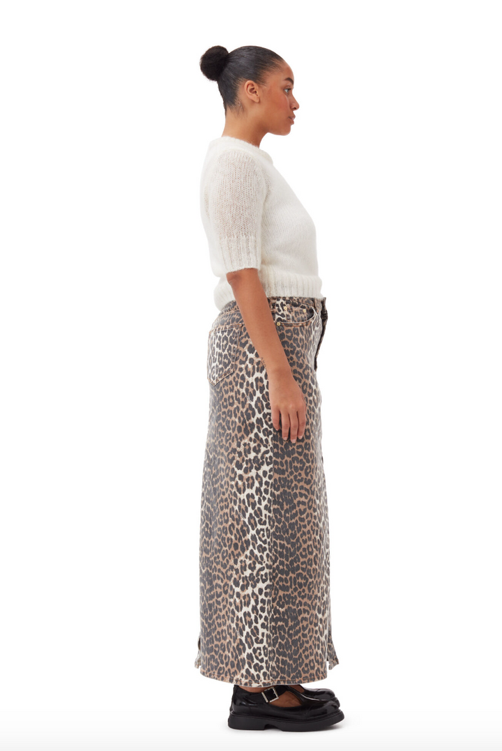 GANNI Print Denim Maxi Slit Skirt - Dale
