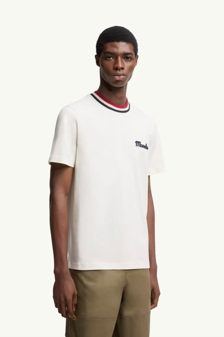 MONCLER Embroidered Logo Cotton T-Shirt Natural - Dale