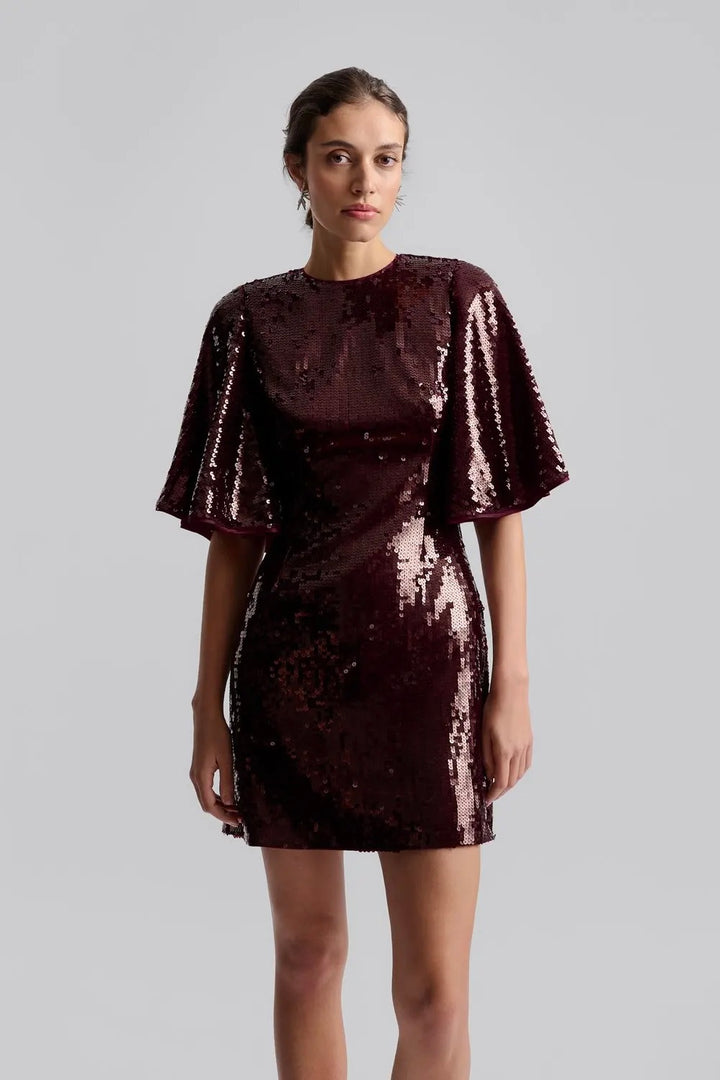 BY MALINA Yvette Wide Sleeve Sequin Mini Dress Deep Red - Dale