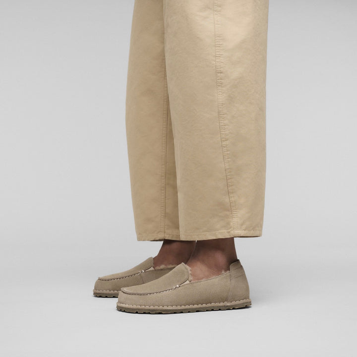 BIRKENSTOCK Utti Shearling Suede Leather Taupe Dame - Dale