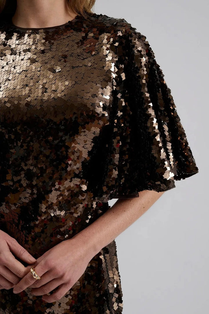 BY MALINA Yvette Wide Sleeve Sequin Mini Dress Chocolate - Dale