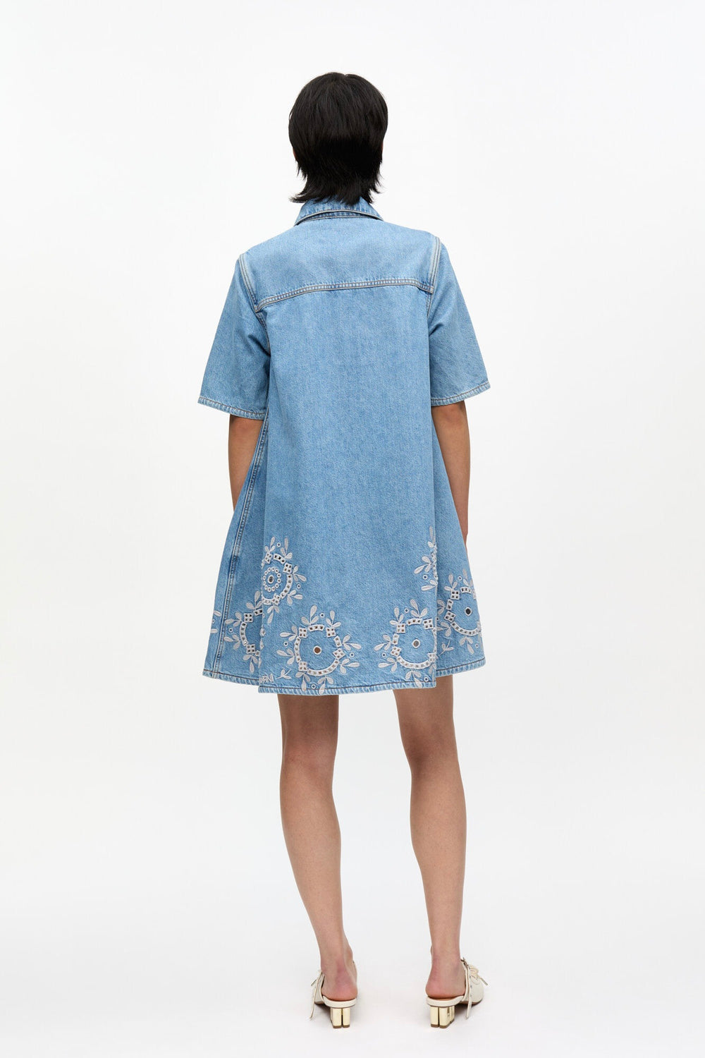 GANNI Broderie Anglaise Denim Mini Dress - Dale