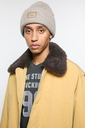 ACNE STUDIOS Large Face Logo Yak Beanie Greige Melange - Dale