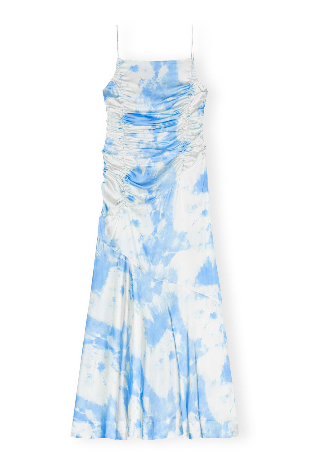 GANNI Printed Satin Ruched Long Slip Dress - Dale
