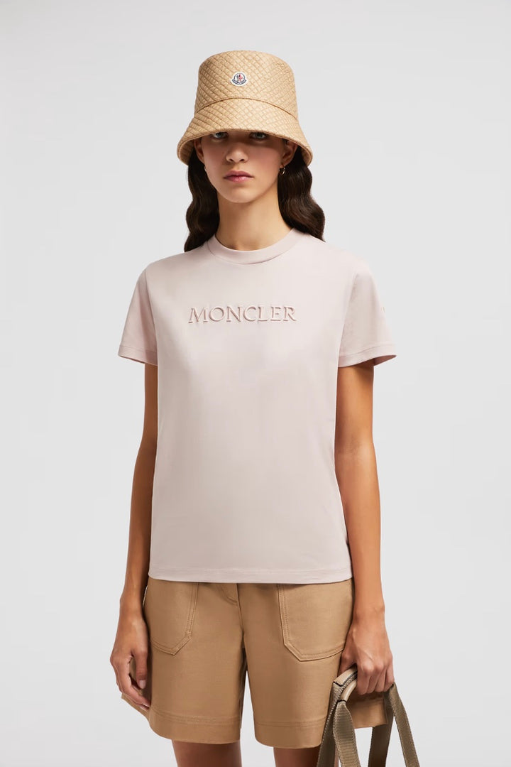 MONCLER Embroidered Tonal Logo Cotton T-Shirt Light Pink - Dale