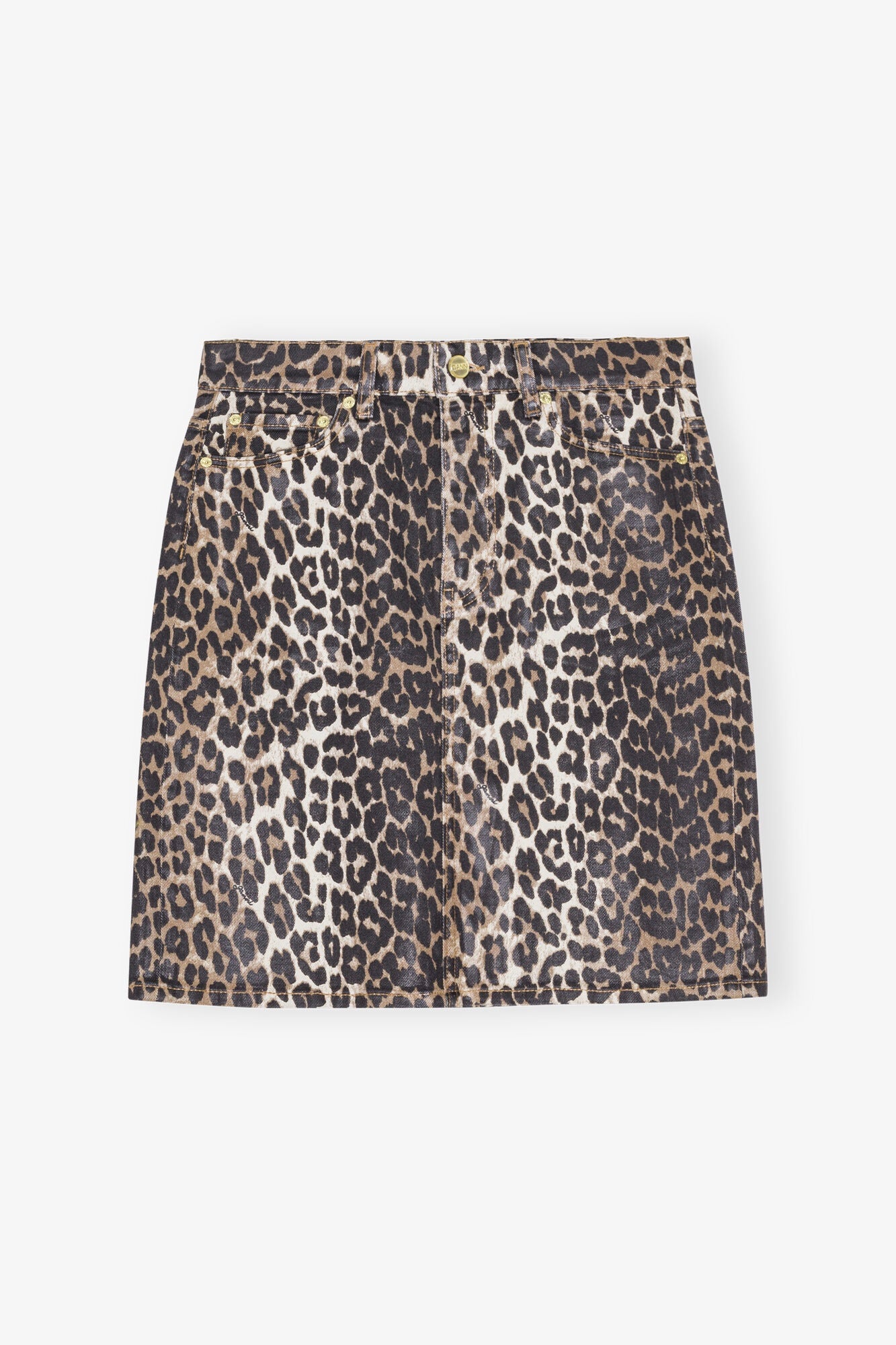 GANNI　Print Denim A-line Skirt Ganni Leopard-Print Denim Maxi Skirt - EU 34/UK 6 | Coggles
