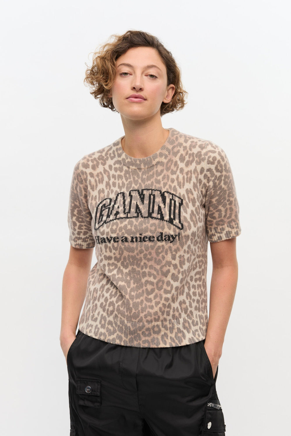 GANNI Wool Mix Printed Leopard T-shirt - Dale