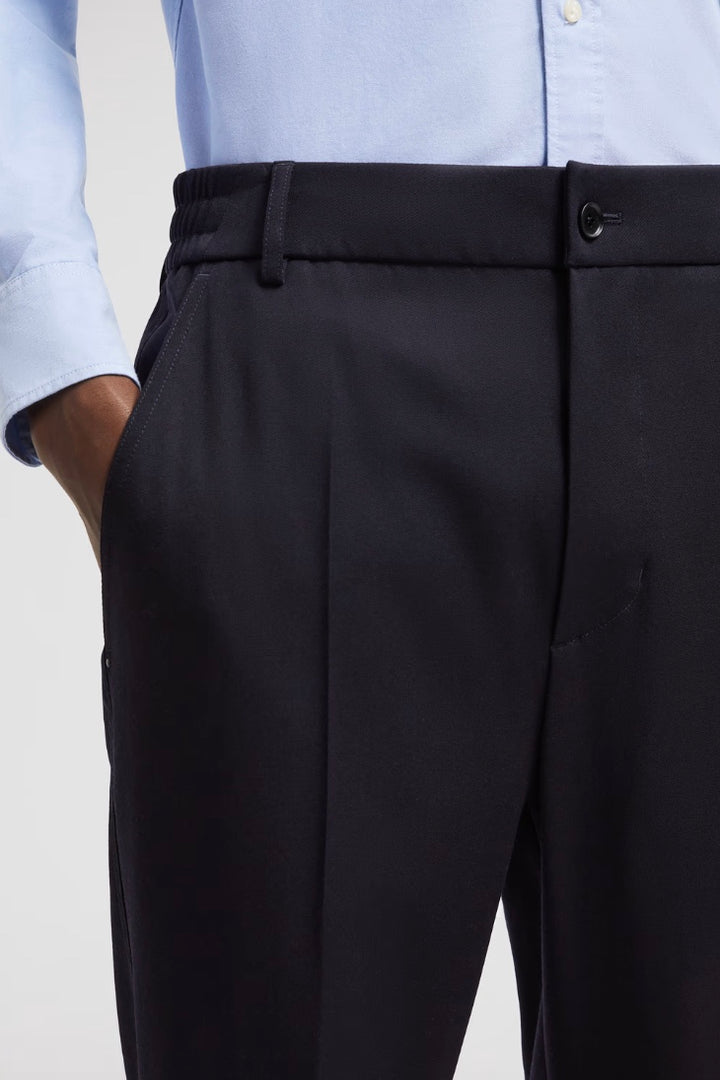 MONCLER Wool Gabardine Tailored Trousers Dark Blue - Dale