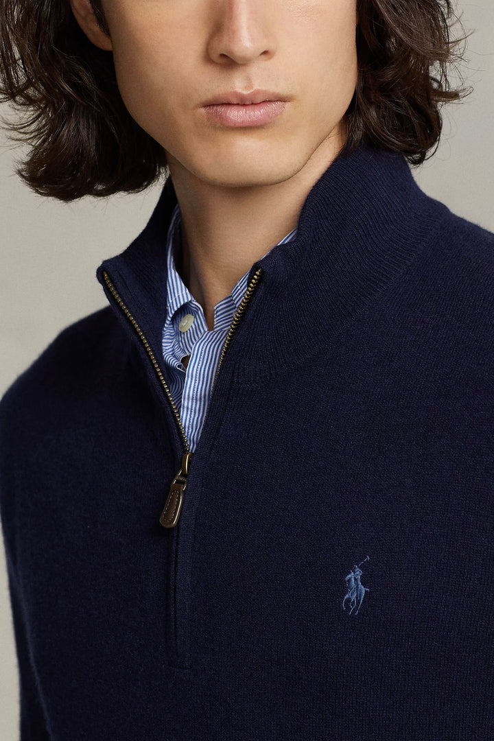 POLO RALPH LAUREN Wool Quarter-Zip Jumper Hunter Navy - Dale
