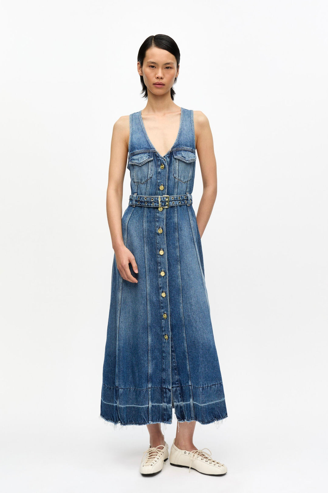 GANNI Light Denim Belt Midi Dress - Dale
