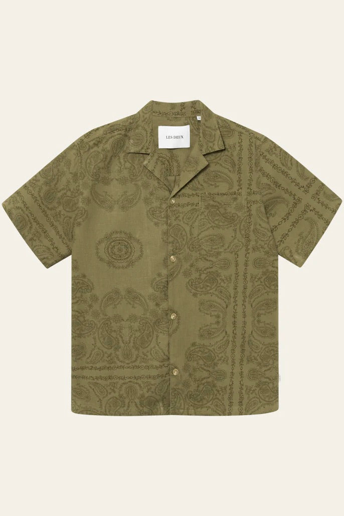 LES DEUX Lesley Paisley SS Shirt - Surplus Green - Dale