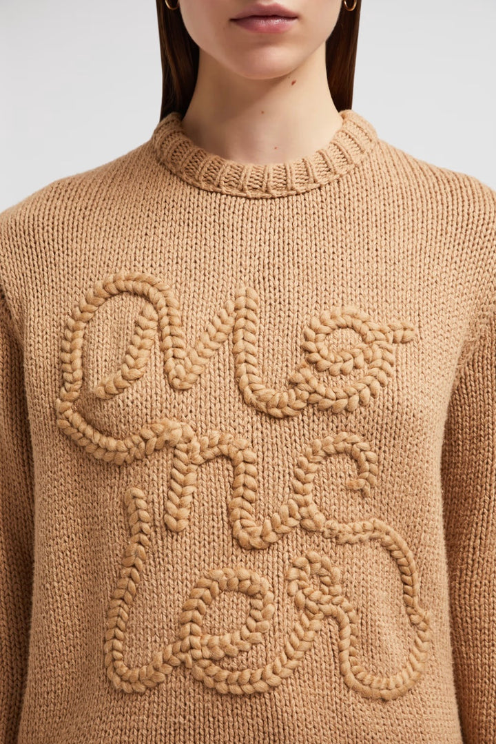 MONCLER Embroidered Logo Cotton Jumper Camel Beige - Dale