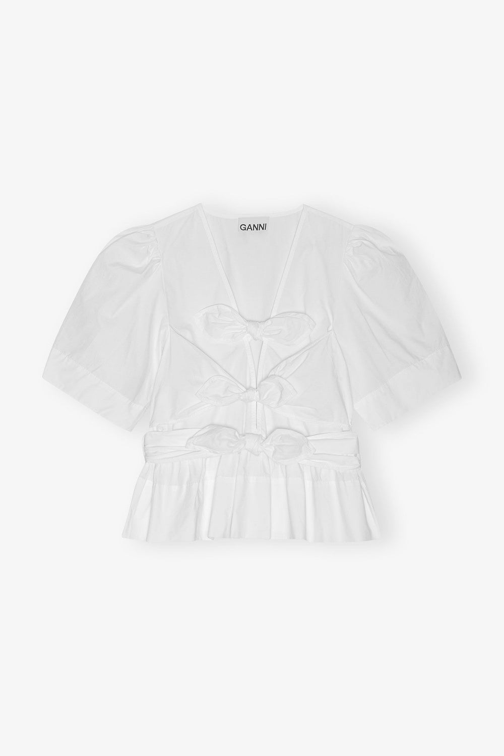 GANNI Washed Stretch Cotton Tie Strap Blouse Bright White - Dale