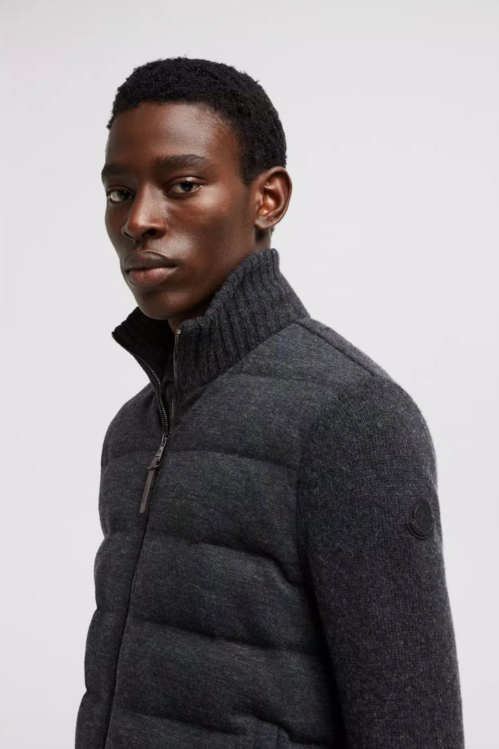 MONCLER Padded Wool Cashmere Zip-Up Cardigan Dark Grey - Dale