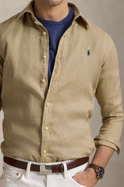 POLO RALPH LAUREN Custom Fit Linen Shirt Coastal Beige - Dale